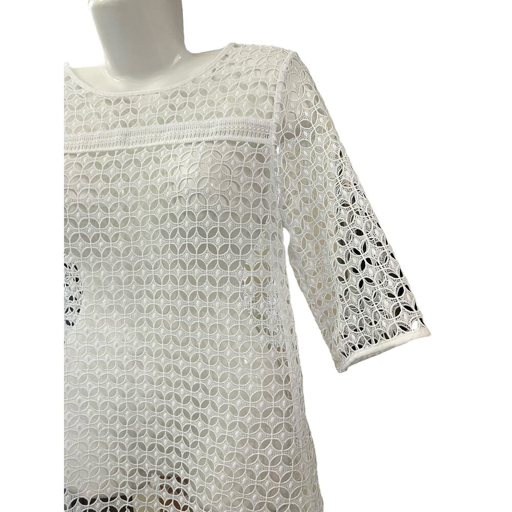 Loft Women's White Crochet Open Knit Elbow Feminine Elegance Overlay Top SZ XS - Picture 5 of 11